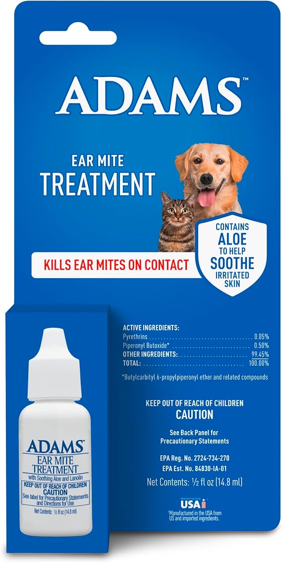 ADAMS Ear Mite Treatment for Dogs & Cats, Soothing Aloe, 0.5 Fl Oz
