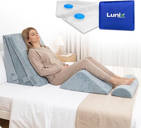 Lunix LX11 Orthopedic Medical Wedge System - 5pc Post-Surgical Recovery Set for Abdominal & Spinal Support - Clinical Grade Memory Foam, Cloud