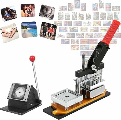 2.5 x 2.5 in Square Fridge Magnet Maker Machine, Pin Maker Machine Kit, 63.5 x 63.5 mm DIY Photo Magnet Making MachinePaper Cutter1000 pcs Materials