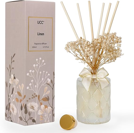UCC Premium Reed Diffuser Set with Preserved Flower Reed Sticks, 6.76 fl oz Highly Scented Room Diffuser Home Fragrance Essential Oil Reed Diffuser for Bedroom Bathroom Home Decor Office