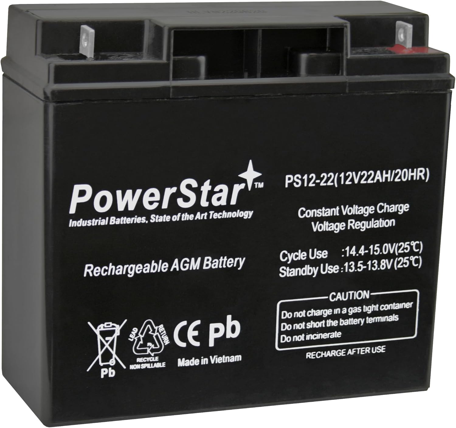 PowerStar-12 Volt 22 ah UB12220 UPS Battery Replaces 20ah Kung Long WP20-12E