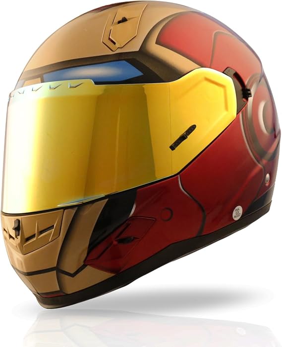 NK-856 Full Face Iron Man Motorcycle Helmet For Adult &Youth Street Bike with Iridium Red Visor and Sun Shield DOT Approved (RED GOLD, Small)