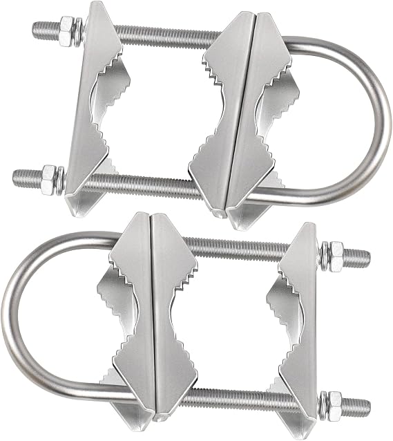 MOOKEERF Double Antenna Mast Clamp - 2 PCS Antenna Pole Mount Bracket V Jaw Block with U Bolts,Heavy Duty Mast Mount Bracket Kit