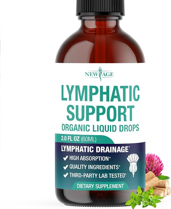 NEW AGE Liposomal Lymphatic Drainage Drops - All in 1 Organic Lymphatic Drainage Supplement with Burdock Root,Echinacea, Elderberry, Calendula, Cleavers Herb, Dandelion Supports Lymphatic Health -2 OZ