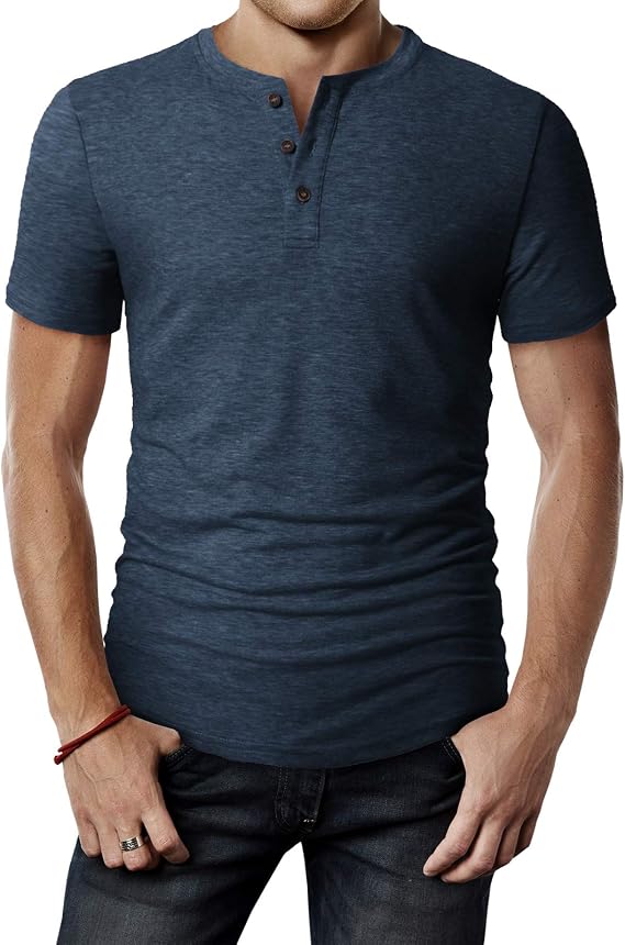 H2H Mens Casual Premium Slim Fit Henley T-Shirts Short Sleeve Lightweight