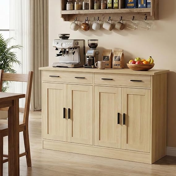Anystyle 53" Oak Buffet Cabinet with Storage, Kitchen Sideboard Buffet Server with 2 Drawers & 4 Doors, Modern Coffee Bar Cabinet Credenza for Dining Room, Living Room, Hallway