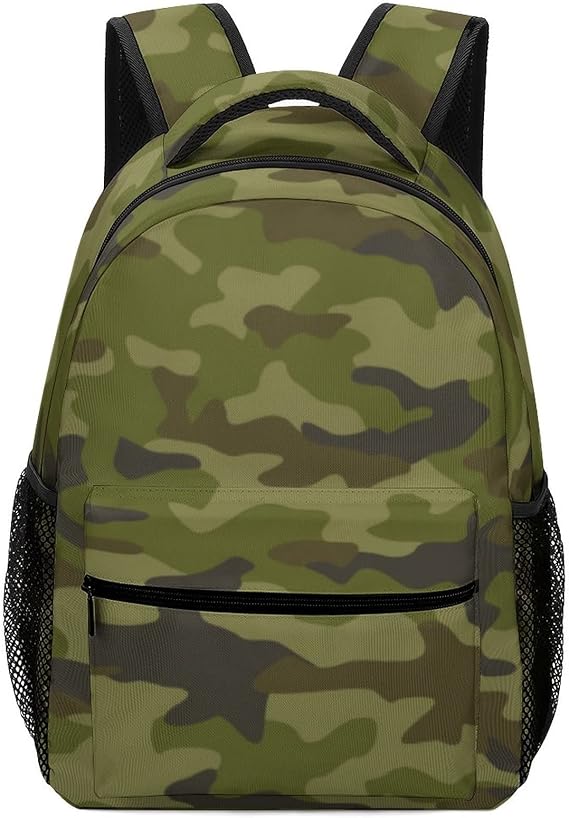 Printed Casual Daypack Cute Kids Backpack Primary School Bags for Boys Girls Green Military Camouflage
