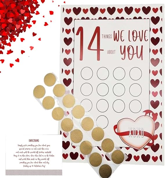 Valentine's Scratch off Advent 14 Things I or We Love About You, Valentine's Day Advent Calendar, Valentine's Day Scratch off Cards, Valentines Day Personalized Custom Gift (1set,we love)