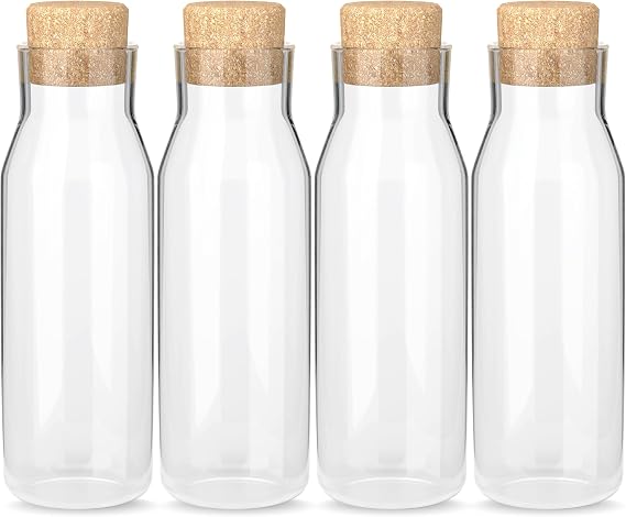 HEFTMAN Glass Carafe Bottles 4 Pack - 1 Litre Glass Bottles with Cork Lid