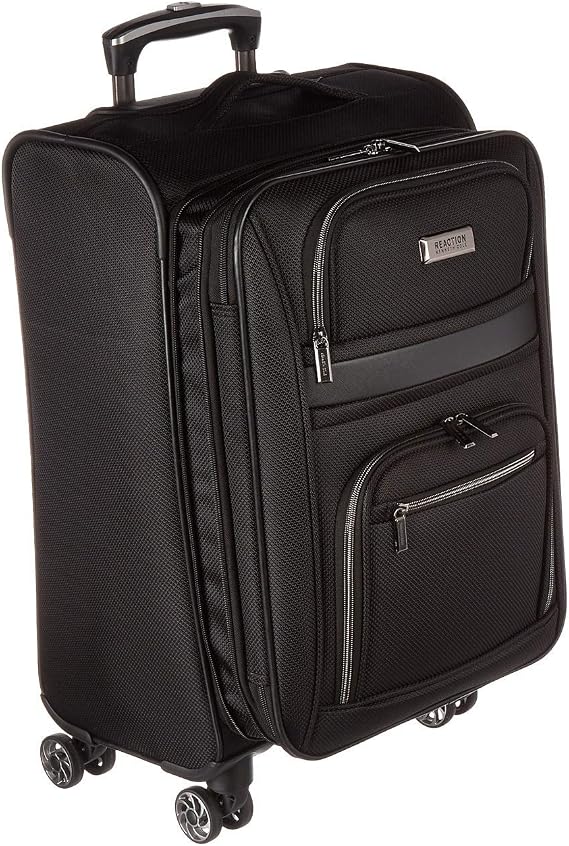 Kenneth Cole REACTION Rugged Roamer Lightweight Softside Expandable 8-Wheel Spinner Luggage, Black, 20-Inch Carry-On