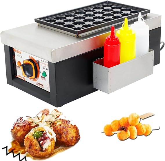 Commercial Takoyaki Maker Octopus Ball Machine, Electric Takoyaki Maker, Commercial 28 Holes Takoyaki Grill with Nonstick Molds Japanese Octopus Fish Ball Cake,A