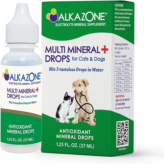 Alkazone Alkaline Multi Mineral Drops for Cats and Dogs - Animals are Naturally Designed to be More Alkaline Than Acidic. Their Bodies can Benefit from Using Alkaline Water for Pets with Minerals
