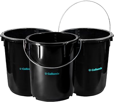 COLLOMIX Mixing Bucket 3-Pack - 9-Gallon Material Mixing Tubs with Heavy-Duty Polyethylene Construction & Metal Handle - 9GB-3PK