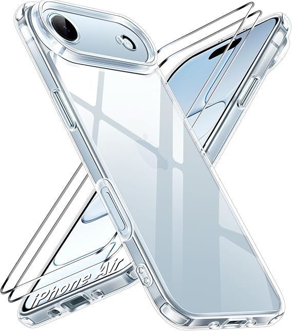 ivoler 3-in-1 Clear Case for iPhone Air 6.5 inch/iPhone 17 Air Phone Case | with 2 Pack Screen Protector Tempered Glass, Military Shockproof Protective Hard Back Slim Bumper Phone Cover