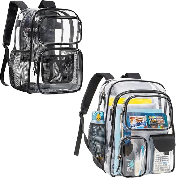 PACKISM Clear Backpack for School - 17 inch Bundle with 18 Inch Large Heavy Duty Clear Bookbag for Boys, See Through PVC Transparent Backpacks