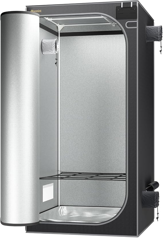 Bloomint Growzelt 100 x 100 x 200 cm Anbauzelt 2.0 Stabiler Stoff Hochreflektierendes Diamantmuster Grow Tent