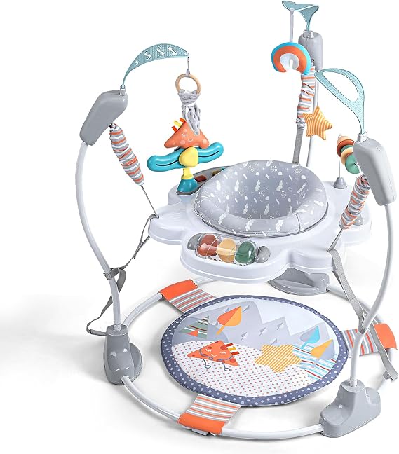 Baby Activity Center, Infant Jumper with Music, 3 Heights, Gray Forest | 360 Seat,Infant Play Table ,Detachable Interactive Toys, Ages 6 Months +