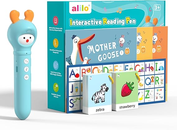 alilo Talking Pen Books Sets for Toddlers 3-6, Kids Learning Electronic Toys, with 3 Interactive Audio Sound Books, 100 Talking Flash Cards, Early Educational Gifts for Boys Girls (16GB Storage)