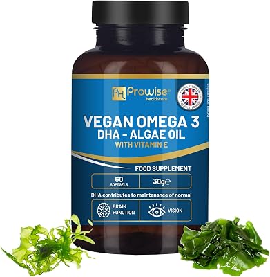 Prowise Vegan Omega-3 DHA from Algae Oil | 60 Softgels with Vitamin E | 400mg DHA  10mg Vitamin E | 100% Plant-Based | Pure & Sustainable Sourced