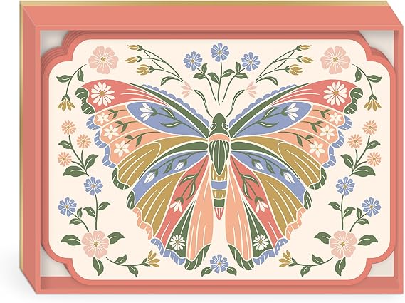 Lady Jayne Boxed Stationery Notecard Set with 20 Flat Die-Cut Note Cards and Envelopes, 5" x 7", Wildflower Meadow Floral Butterfly (82050)