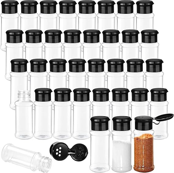 36 Pack Plastic Spice Jars with Shaker Lids, 100 ml Empty Spice Bottles