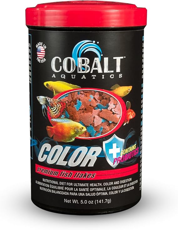 Cobalt Aquatics Color Enhancing Blue Flakes with Probiotics 5 oz - Ideal for All Tropical Fish - Enhances Health &Colors - Perfect for Fish Aquariums