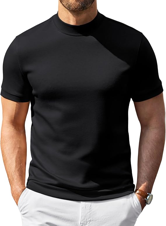 COOFANDY Men's Short Sleeve Mock Neck Sweater Casual Slim Fit Basic Tops