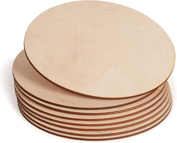 Wooden Circles - Unfinished Round Natural Wood - Unpainted Wood Slices - Cutout Wooden Discs - Plywood Circle for Art and Craft, Painting, DIY, Pack of 8, 7 Inch Diameter