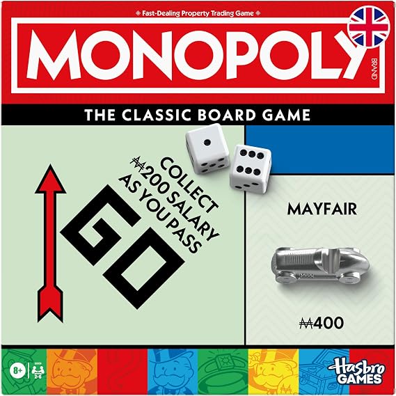 Monopoly Board Game with Storage Tray and Larger Tokens - English Version
