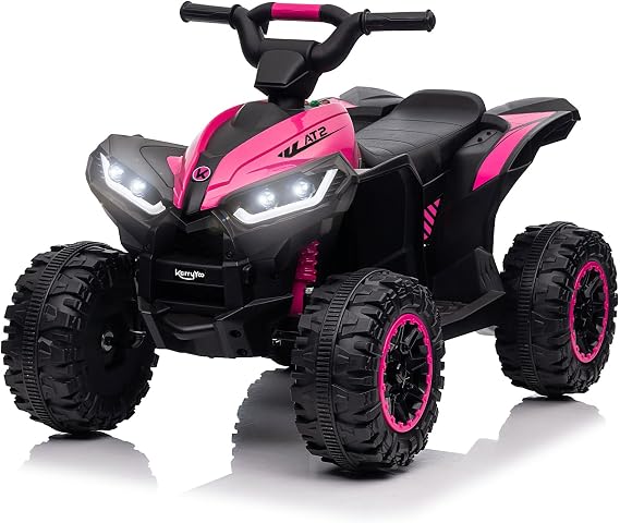 KerryYoo AT2 Kids ATV,12V 4 Wheeler for Kids 3-6,Electric Toddler Ride On Toys,Remote Control, High/Low Speeds, LED Lights, Bluetooth, and Off-Road Tires - Pink