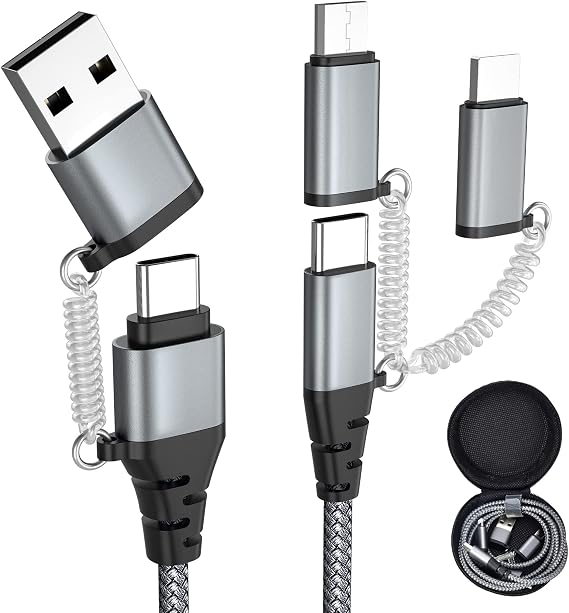 Multi Universal Charging Cable - USB C to Lightning/Micro USB/Type C, 60W PD 3.0 3A Fast Charging for iPhone, Laptop, Tablet, Samsung Galaxy, Huawei