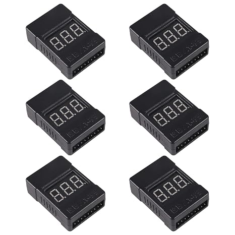 Lipo Battery Checker,6Pack RC Lipo Battery Voltage Detector with Low Voltage Buzzer Alarm and LED Indicator,for 1S-8S Iithium Battery 1655