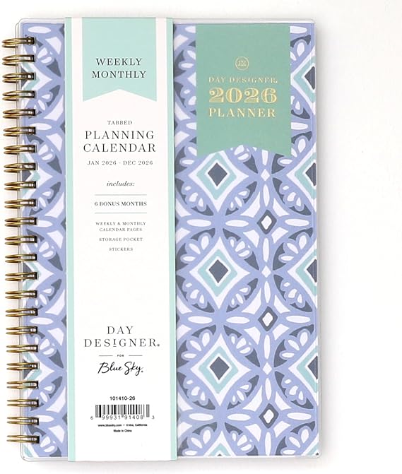 Blue Sky Day Designer 2026 Weekly & Monthly Planner Calendar, 5"x8", Tile | January 2026 - December 2026, Flexible Cover, Durable Twin Wire Binding, Storage Pocket, Stickers