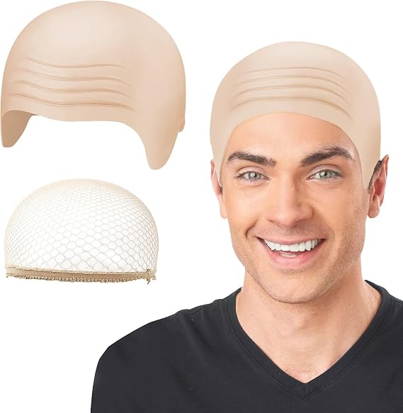 Halloween Bald Cap Fancy Dress with Wig Cap | Bald Skin Thick Latex Caps, Pitbull Bald Cap Cosplay Costume for Halloween Music Festival Fancy Dress Party Accesory