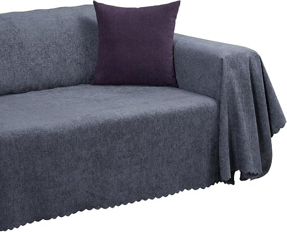 Premium Koltuk Örtüsü 175x350 XLARGE Gramajlı Jakarlı Şönil Gri-Mavi | Kanepe Örtüsü | Kaymaz