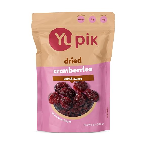 Yupik Dried Cranberries, 8 Oz, Gluten-Free, Kosher, Dried Fruits, Whole Cranberries, Lightly Sweetened, Healthy Snacks