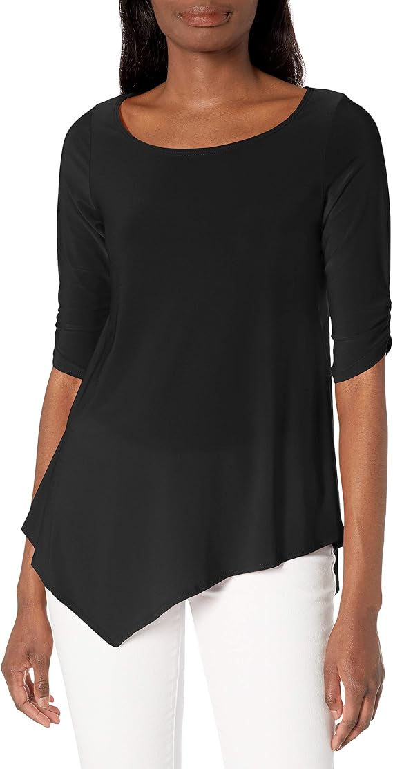 Star Vixen Women's Star Vixen Women's Hanky Hem Top, Elbow Sleeve with Cinch Detail