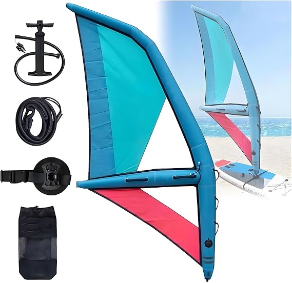 4.2m2 Inflatable Surfing Wing, Professional Inflatable Wind Wing, Handheld Windsurfing Wing Foil Sail Oxford Cloth + PVC Blue and Red Inflatable Wing for Surfing