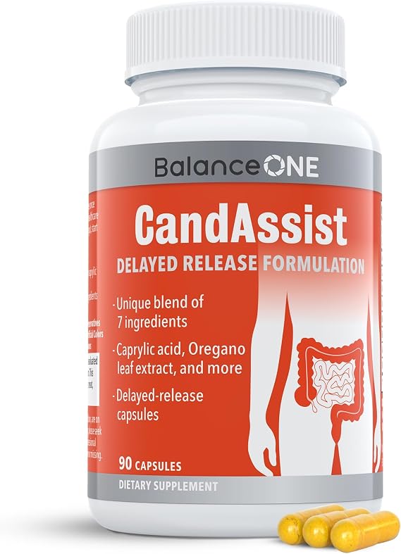 Balance ONE Candida Cleanse Support Supplement for Women & Men, 90 Capsules | Candida Support, Candida Supplement, Caprylic Acid, Undecylenic Acid, Oregano, Berberine, Delayed Release, CandAssist