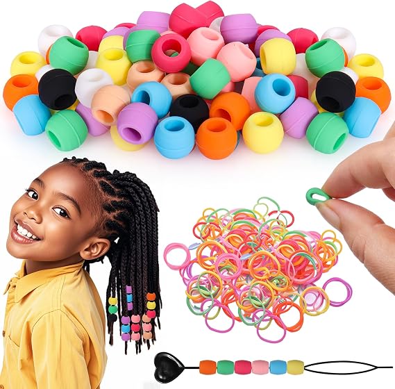 AIERSA Silicone Hair Beads for Kids Girls, 100PCS Braids 10 Colors