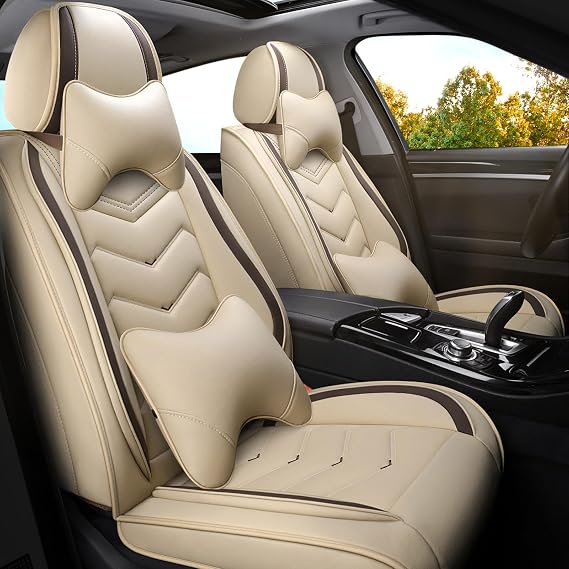 ADERN Car Seat Covers for Hyundai Santa Fe Sport 2014-2018, Premium Nappa Leather Car Seat Cover, Stylish Sport Seat Covers, Automobile Seat Cover Sets.(Luxury 2 Seats/Beige)