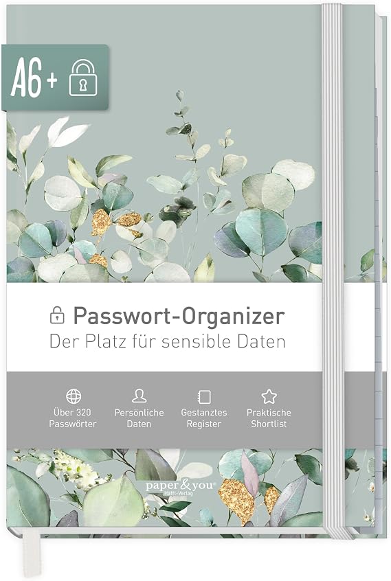 Häfft paper&you password book A6+ A-Z for login data Minty Leaves