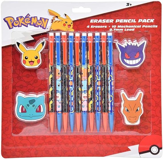 Innovative Designs Pokemon Eraser Pencil Pack | 10 Pack 0.7mm Pencils + 4 Erasers | Kids School Supplies