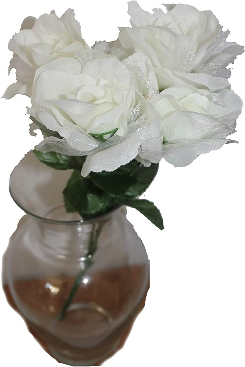 15" Artificial White French Rose Bush with 6 x 4 Flowers!