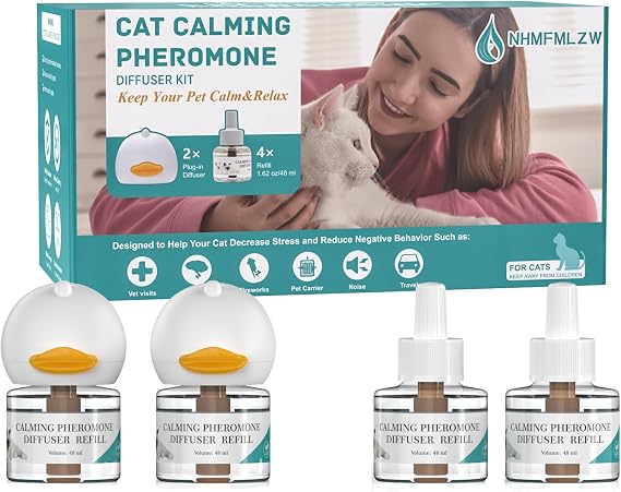 Cat Pheromones Calming Diffuser, Premium Pheromone Diffuser for Cats - Cat Pheromones Diffuser - Cat Calming Diffuser - Cat Calming Pheromone Diffuser (2 diffusers+ 4 Refills)
