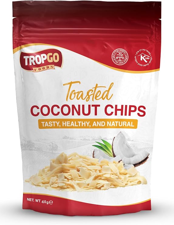 Tropgo Toasted Coconut Chips – Lightly Sweetened, Non-GMO, Kosher, Vegan-Friendly Toasted Coconut Flakes – Plant-Based Source of Fibre with No Artificial Colours, Flavours, or Preservatives (40g)