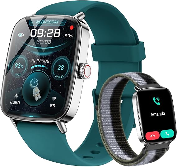 Smart Watch for Women Android & iPhone, 1.85" Touch Screen Fitness Tracker with Answer/Make Call, IP68 Waterproof 24/7 Health/Sleep Monitor, Pedometer, 100+ Sport Modes (2 Bands), Dark Green