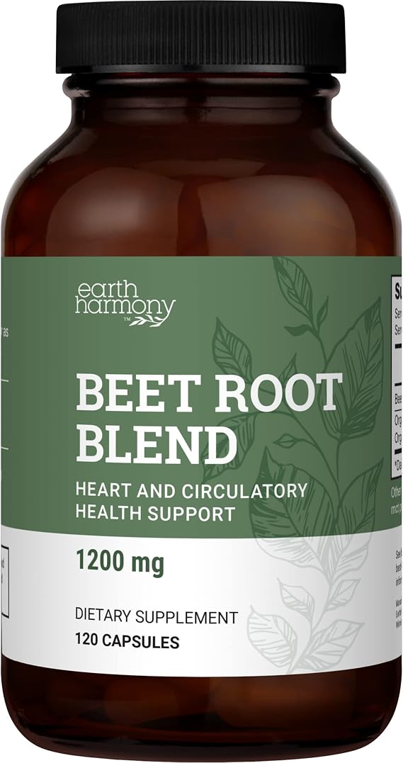 Earth Harmony Naturals Organic Beet Root Capsules 1200 mg - Beet Root Powder & Juice Blend Supplement for Men and Women - 120 Capsules