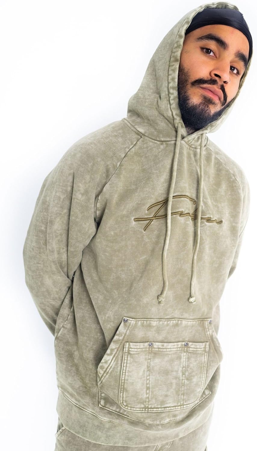 FUBU Signature Washed Utility Hoodie, Green, Extra Large
