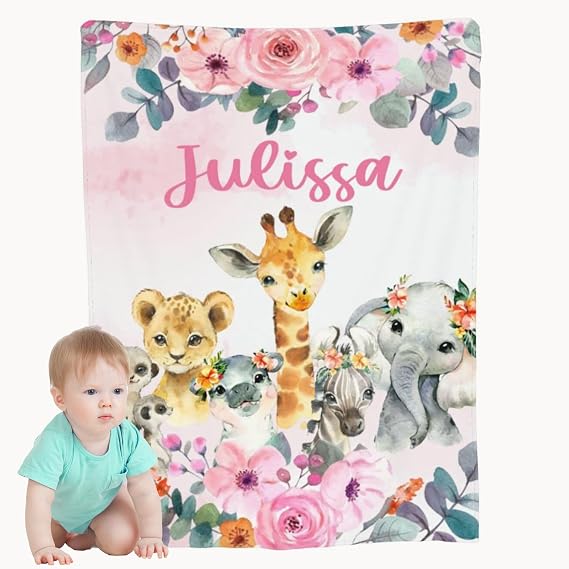 Personalized Baby Blankets for Girls,Soft Animals Customized Baby Blanket for Kids,Personalized Newborn Baby Gifts and Toddler Blanket,Adults Personalized Flannel Blankets with Name